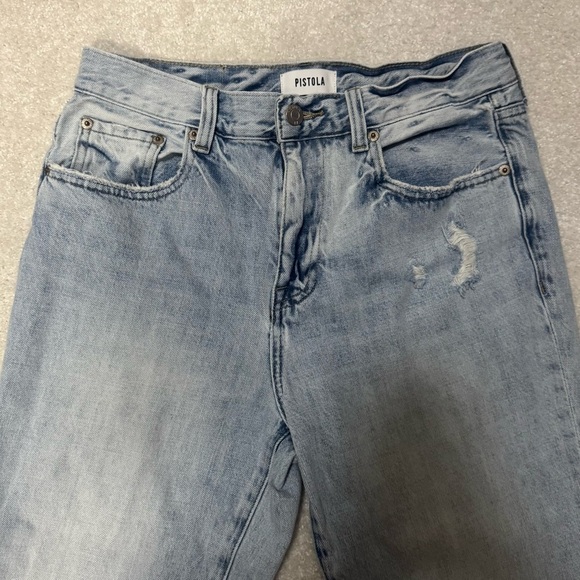 Pistola Distressed Straight Leg Relaxed Light Wash Blue Jeans - size 27 - Picture 3 of 5